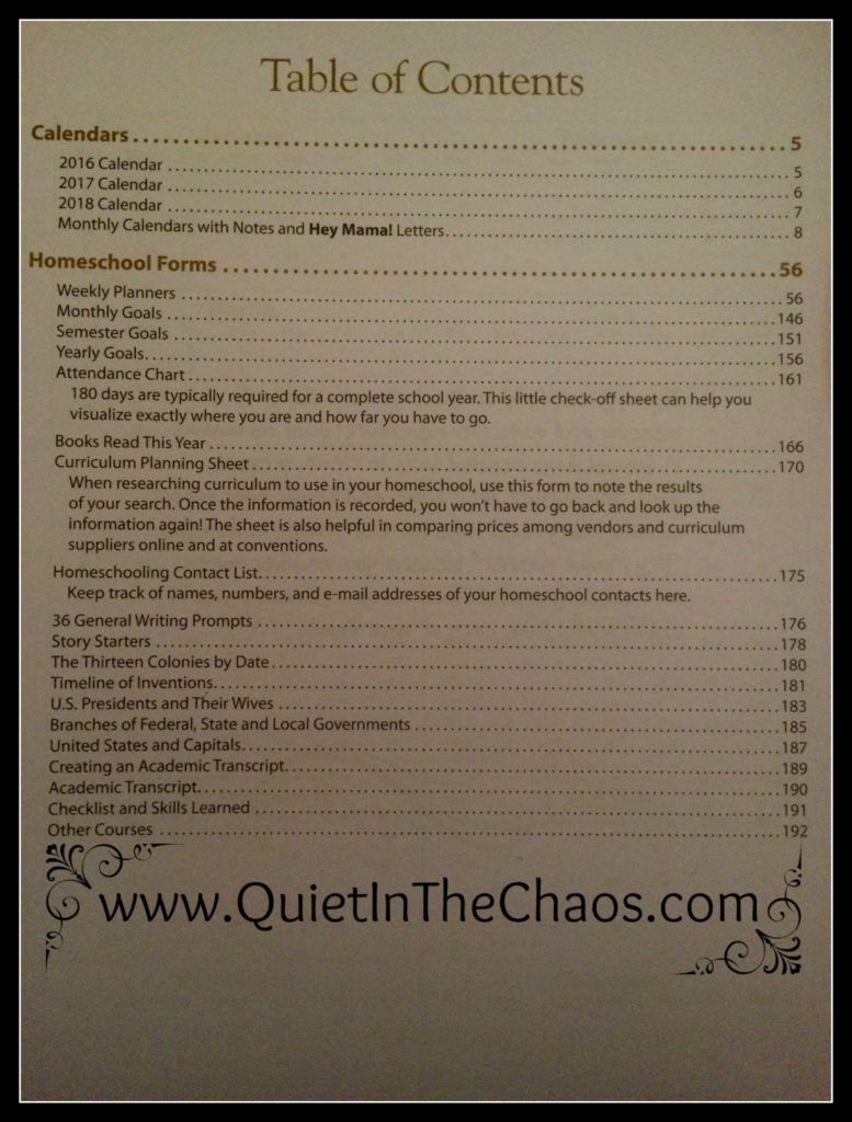Table Of Contents TOS Planner